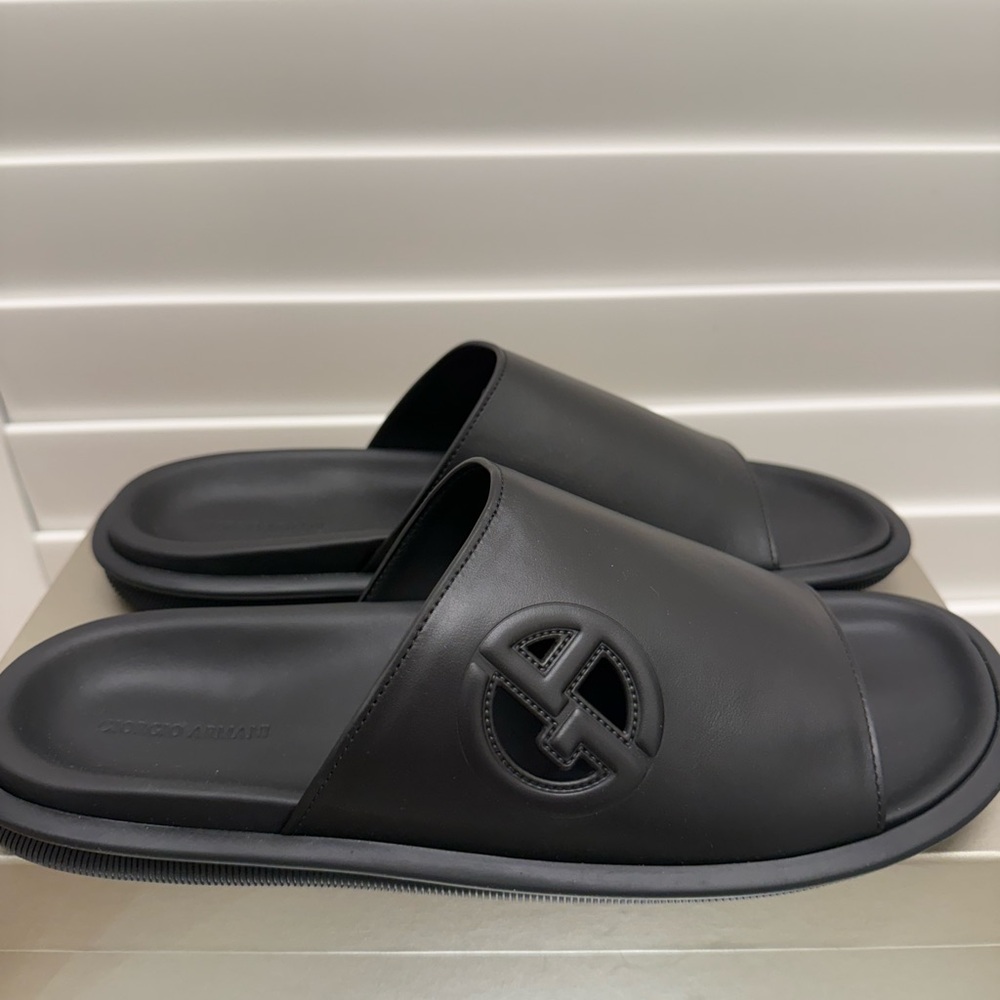 Giorgio Armani Leather Logo Mules in Black Size EU 43/ US 10